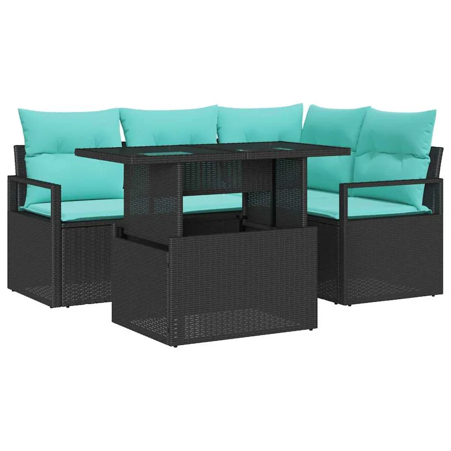 Ensemble de canapé de jardin 5 pcs Noir et bleu polyrotin - 2
