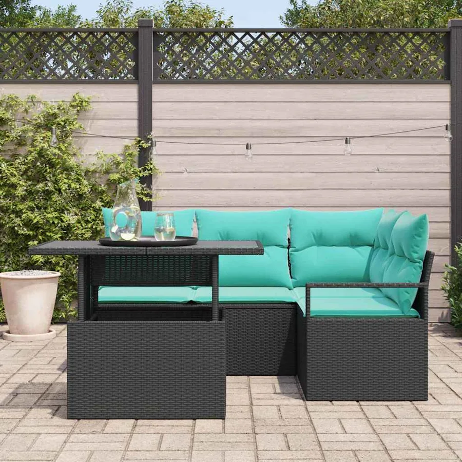 Ensemble de canapé de jardin 5 pcs Noir et bleu polyrotin - 3