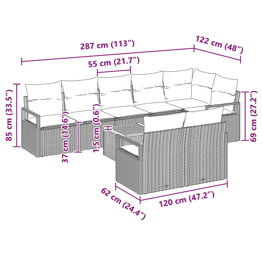 Ensemble de canapé de jardin avec coussin 9 pcs Noir polyrotin - 9