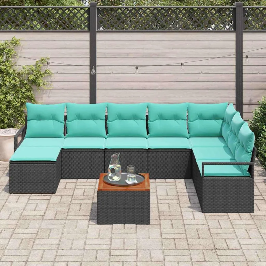 Ensemble de canapé de jardin avec coussin 9 pcs Noir polyrotin - 3