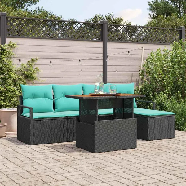 Ensemble de canapé de jardin 6 pcs Noir et turquoise