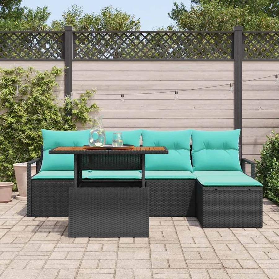 Ensemble de canapé de jardin 6 pcs Noir et turquoise - 3