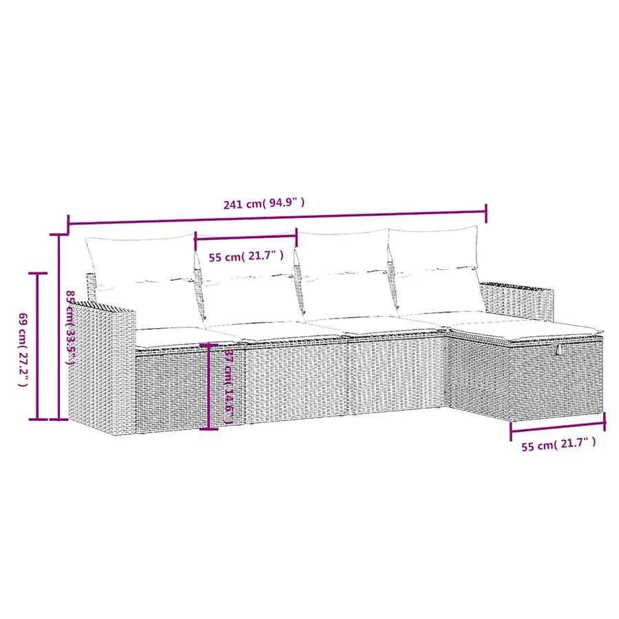 Salon de jardin 5 pcs avec coussins noir résine tressée - 4