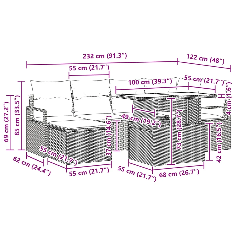 Ensemble de canapé de jardin 7 pcs Noir et Bleu Poly rotin - 12