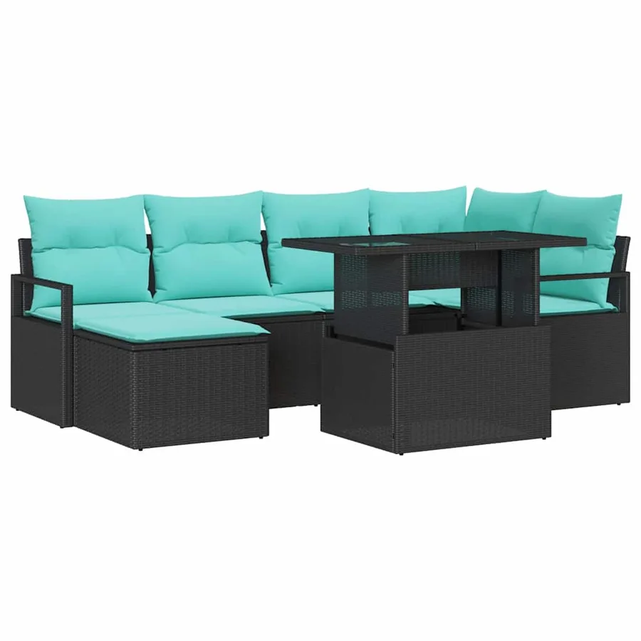 Ensemble de canapé de jardin 7 pcs Noir et Bleu Poly rotin - 2