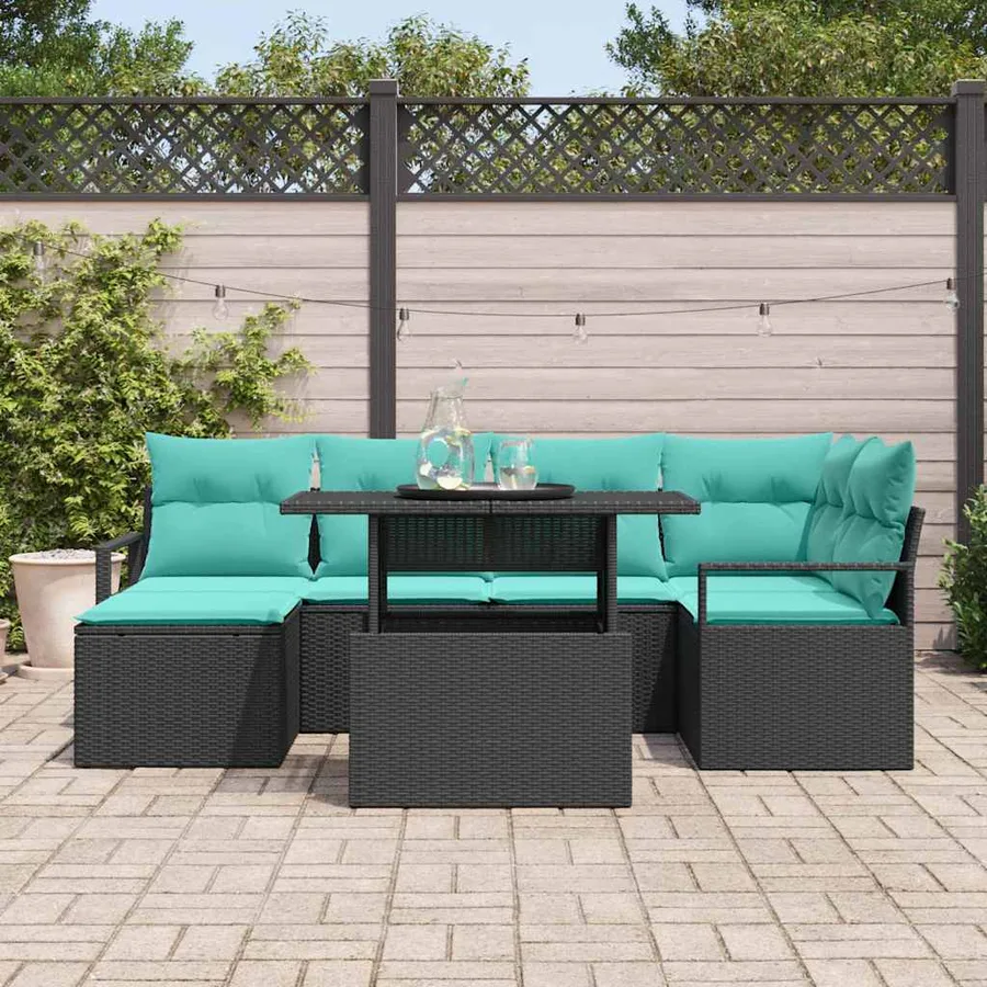 Ensemble de canapé de jardin 7 pcs Noir et Bleu Poly rotin - 3