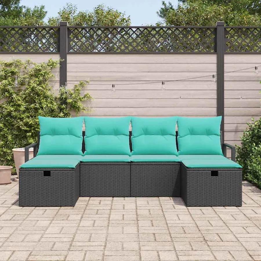 Ensemble de Canapés 6 pcs Noir et turquoise polyrotin - 3