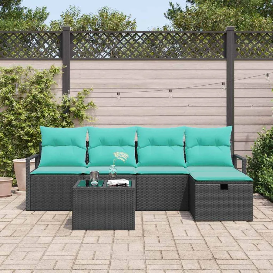 Ensemble de Canapés 6 pcs Noir et turquoise polyrotin - 3