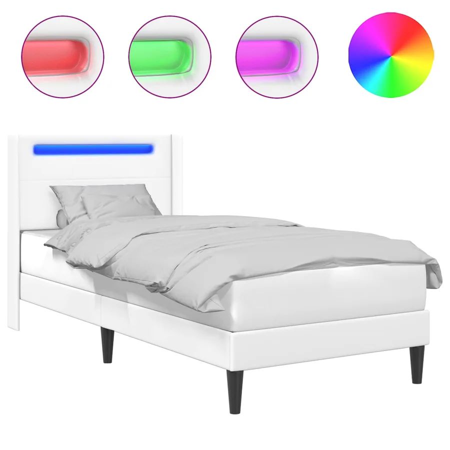 Cadre de lit avec bandes LED Blanc 90 x 190 cm Simili cuir - 2
