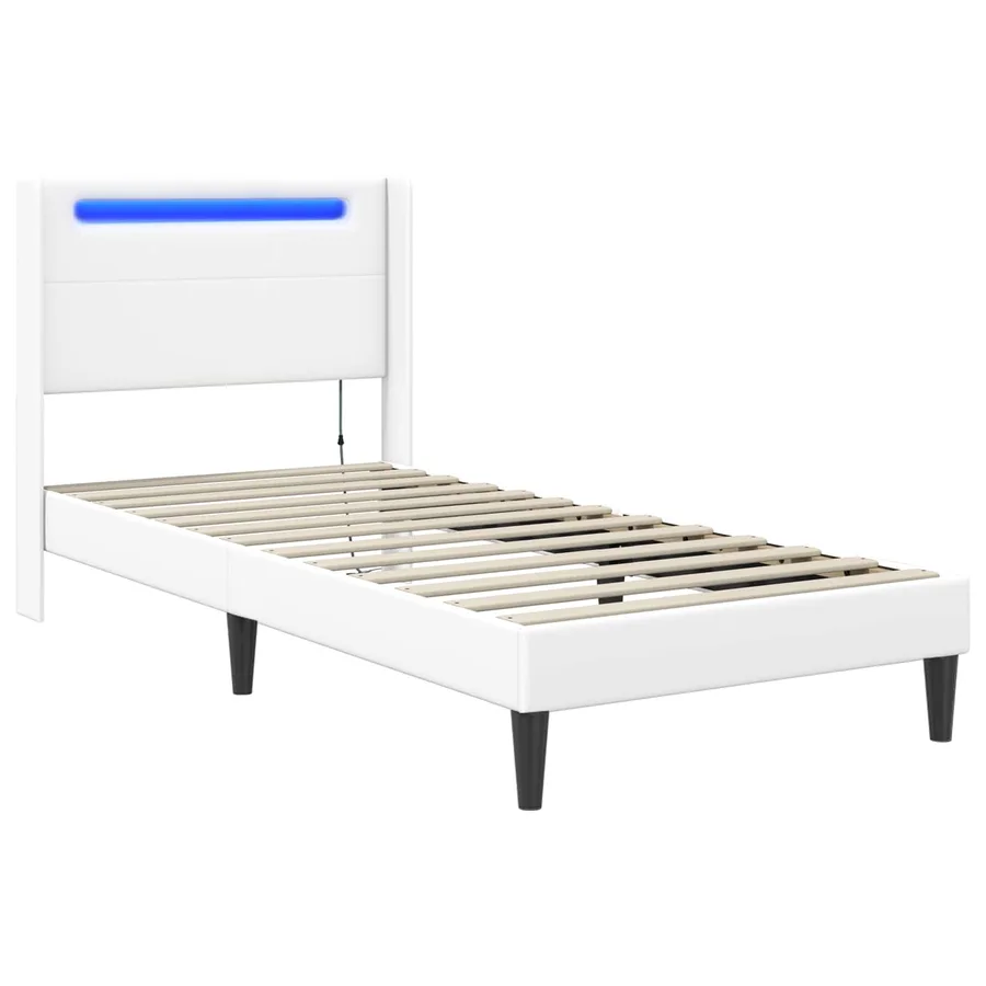 Cadre de lit avec bandes LED Blanc 90 x 190 cm Simili cuir - 5