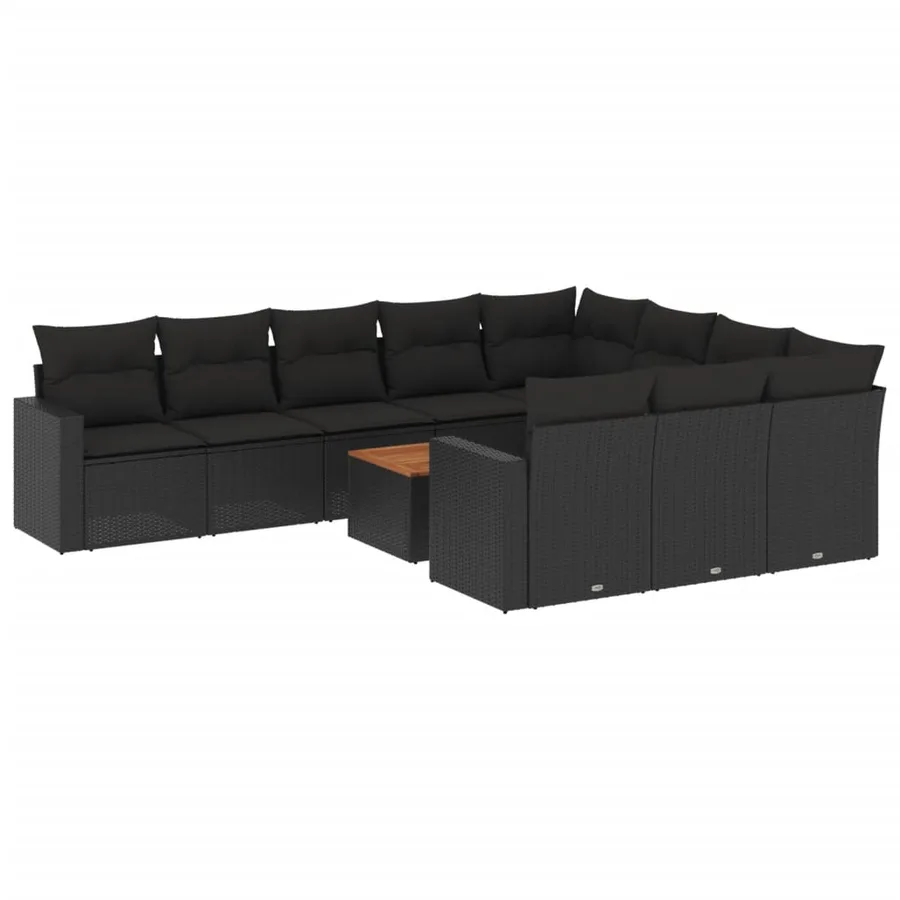 Salon de jardin 11 pcs avec coussins noir résine tressée - 2