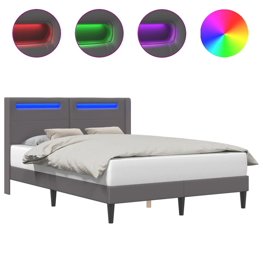 Cadre de lit avec bandes LED Gris 160 x 200 cm Simili cuir - 2