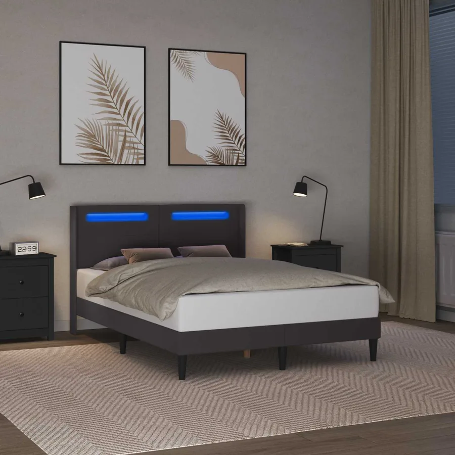 Cadre de lit avec bandes LED Gris 160 x 200 cm Simili cuir - 4