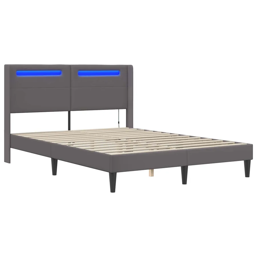 Cadre de lit avec bandes LED Gris 160 x 200 cm Simili cuir - 5