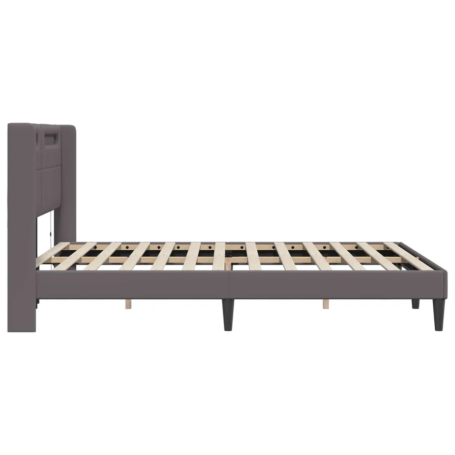 Cadre de lit avec bandes LED Gris 160 x 200 cm Simili cuir - 7