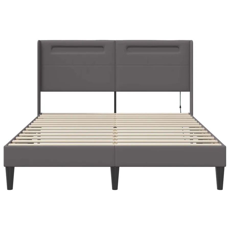 Cadre de lit avec bandes LED Gris 140 x 190 cm Simili cuir - 6