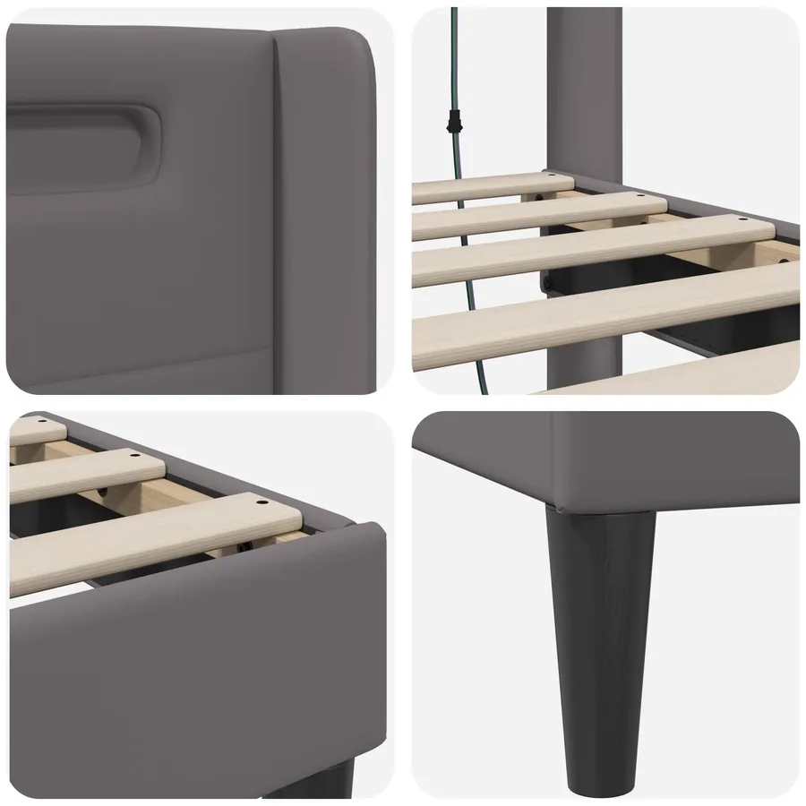 Cadre de lit avec bandes LED Gris 140 x 190 cm Simili cuir - 9
