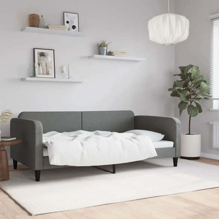Lit de jour gris foncé 100x190 cm tissu