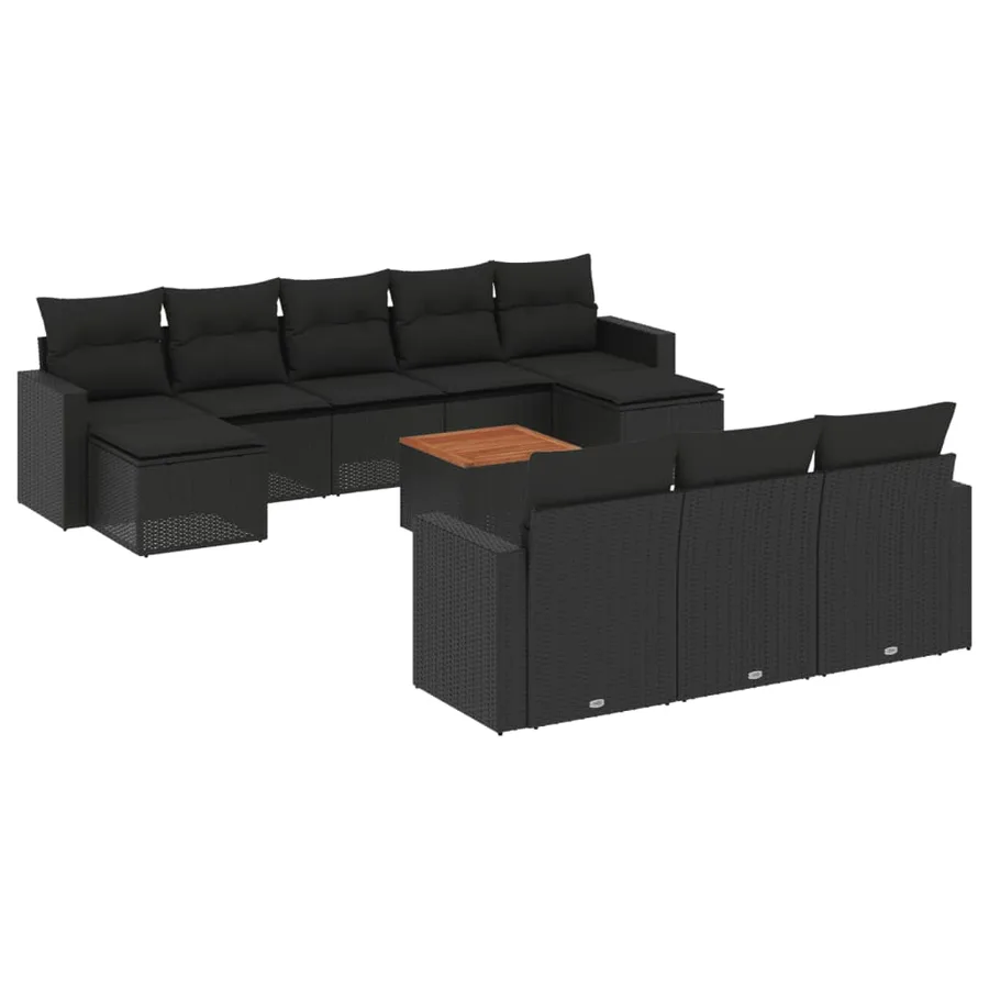 Salon de jardin 11 pcs avec coussins noir résine tressée - 2