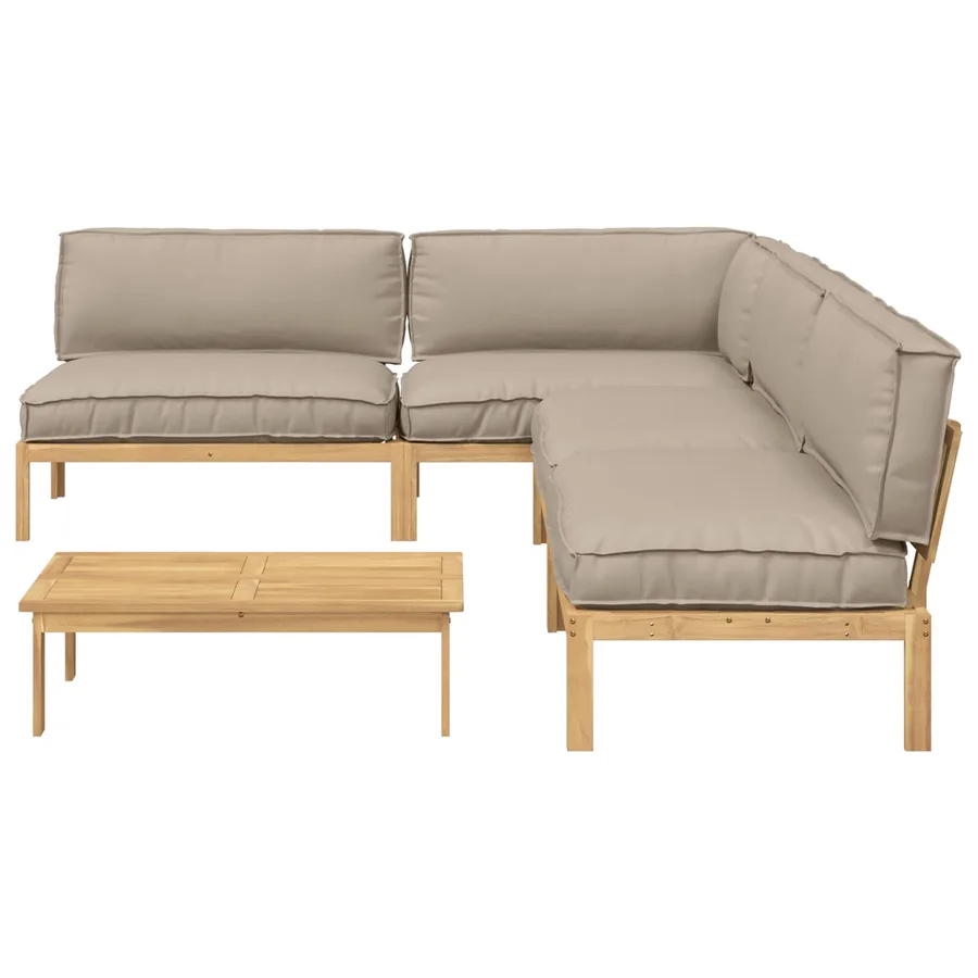 Ensemble de Canapés Uni 5 pcs Taupe Bois d'Acacia Massif - 10