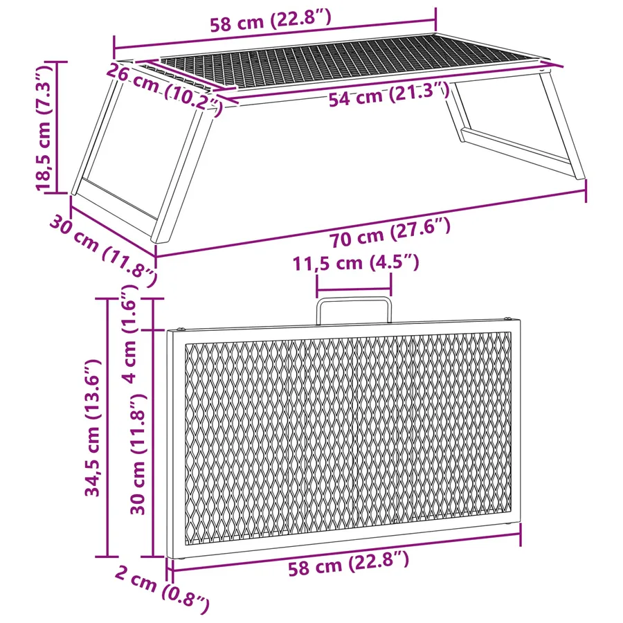 Gril de camping pliable Noir 58 x 31 x 2 cm Acier allié - 8