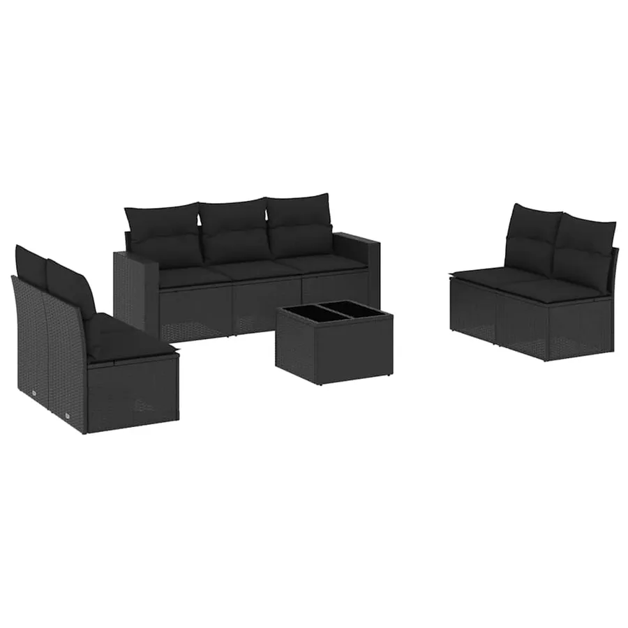 Salon de jardin 8 pcs avec coussins noir résine tressée - 2