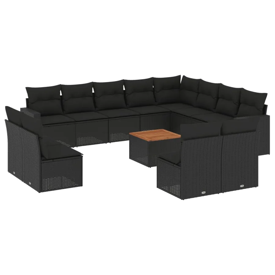 Salon de jardin avec coussins 13 pcs noir résine tressée - 2