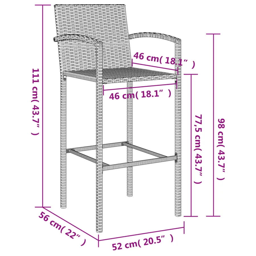 Ensemble de bar de jardin 9 pcs gris résine tressée - 10