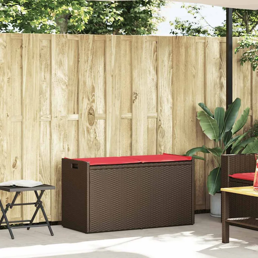 Banc de rangement extérieur coussin marron 100cm résine tressée - 2