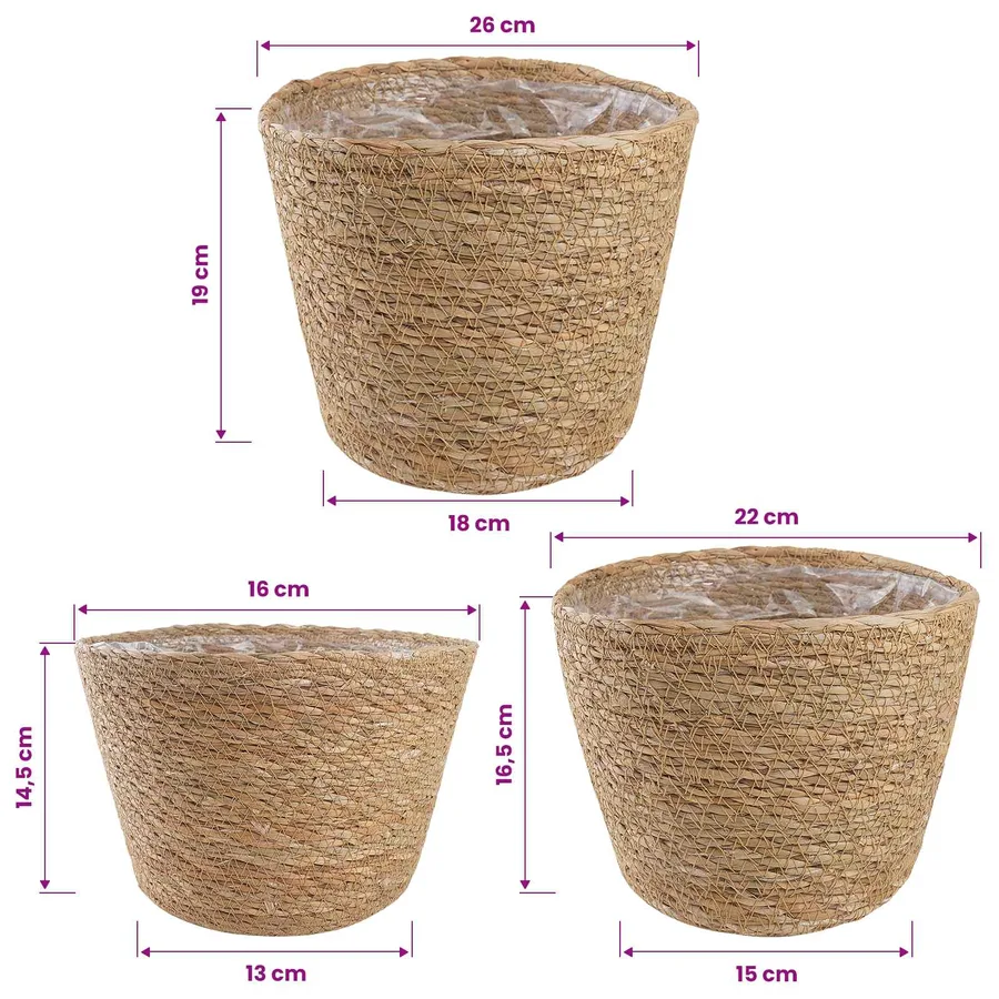 Paniers à plantes en herbe de mer 3 pcs Naturel Ø26 x 19 cm - 7