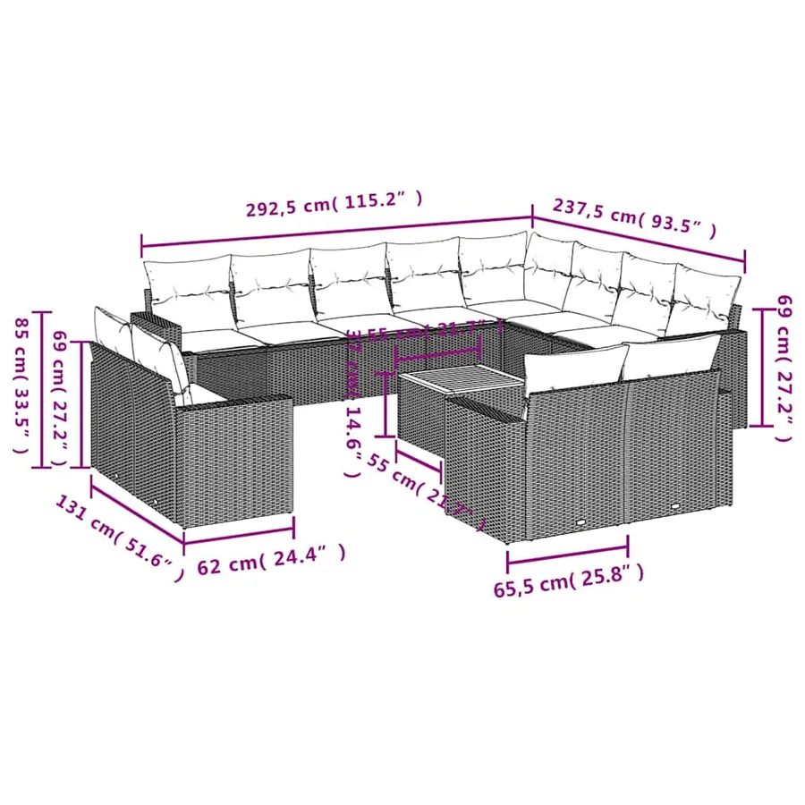 Salon de jardin avec coussins 13 pcs noir résine tressée - 3