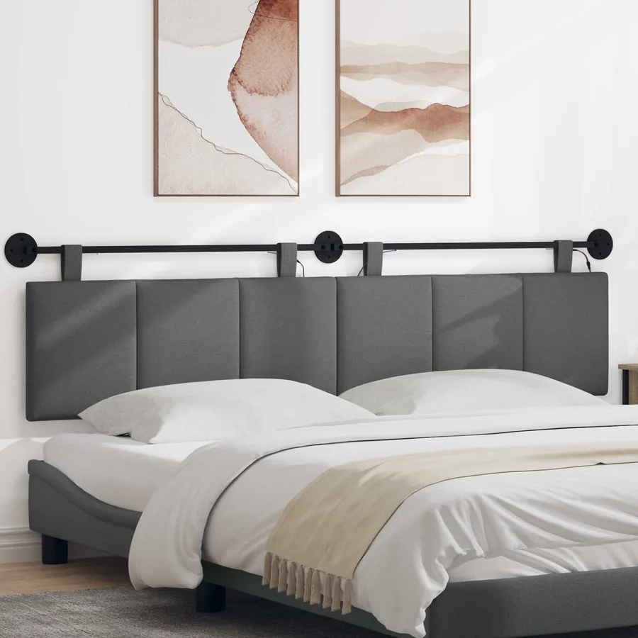 Tête de lit suspendue Avec lumière LED Gris foncé Tissu