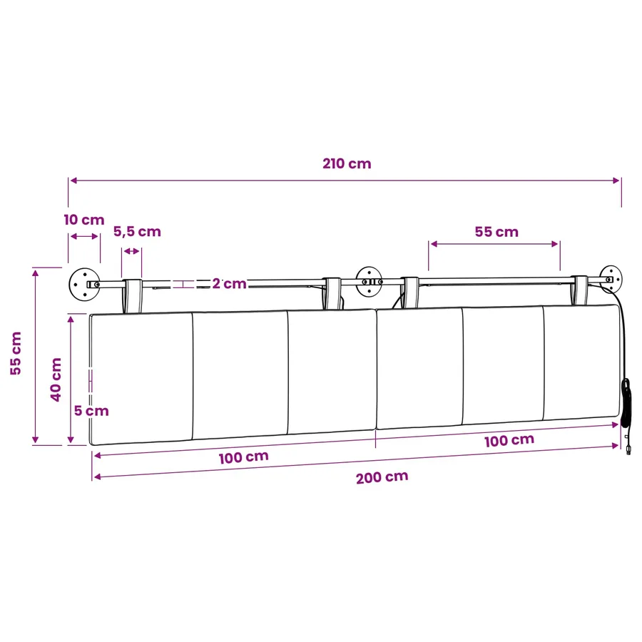 Tête de lit suspendue Avec lumière LED Taupe Tissu - 13