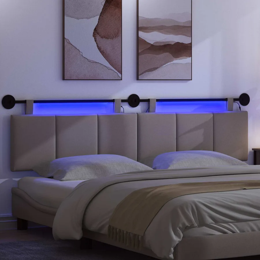 Tête de lit suspendue Avec lumière LED Taupe Tissu - 5