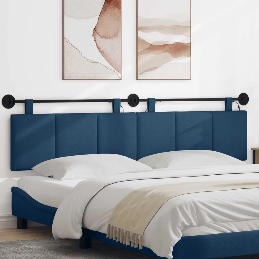 Tête de lit suspendue Avec lumière LED Bleu Tissu