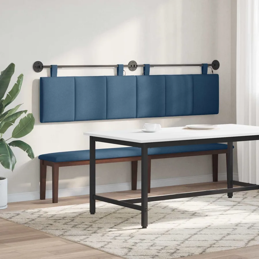 Tête de lit suspendue Avec lumière LED Bleu Tissu - 4