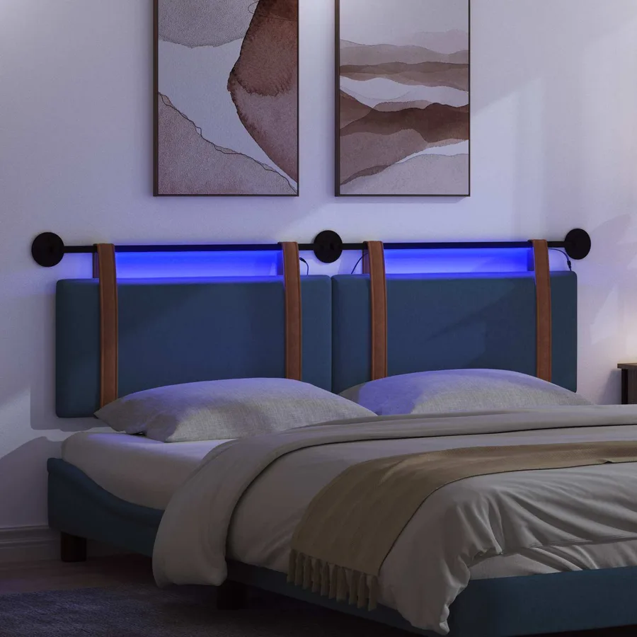 Tête de lit suspendue Avec lumière LED Bleu PU antique - 5