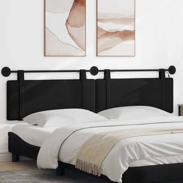 Tête de lit suspendue Avec lumière LED Noir Tissu