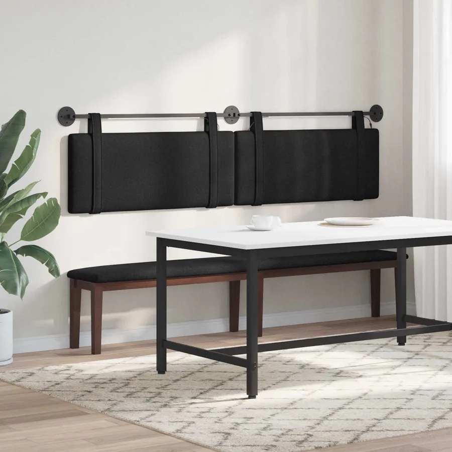 Tête de lit suspendue Avec lumière LED Noir Tissu - 4