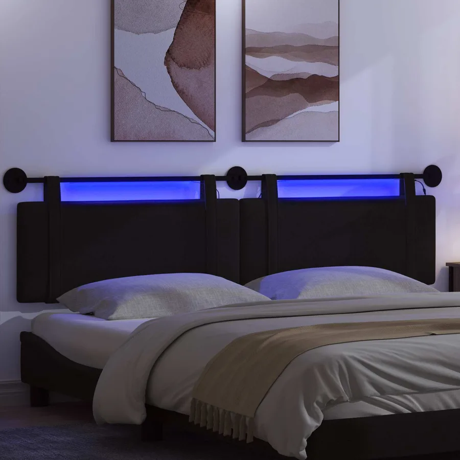 Tête de lit suspendue Avec lumière LED Noir Tissu - 5