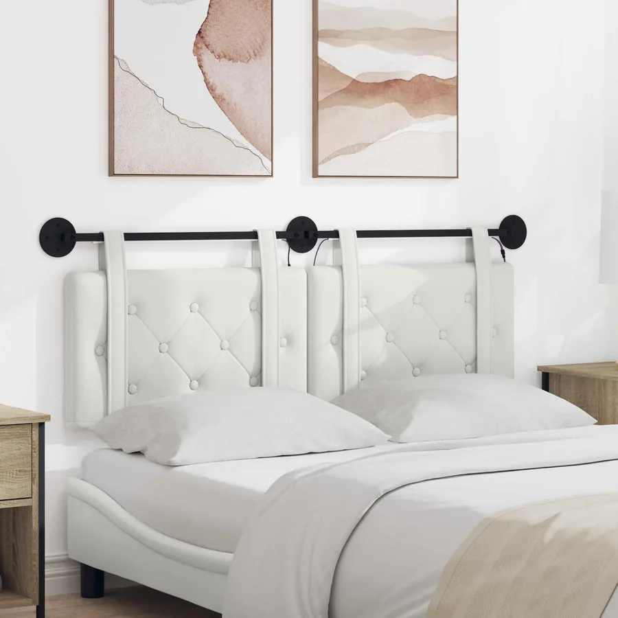 Tête de lit suspendue Avec lumière LED Blanc Simili cuir