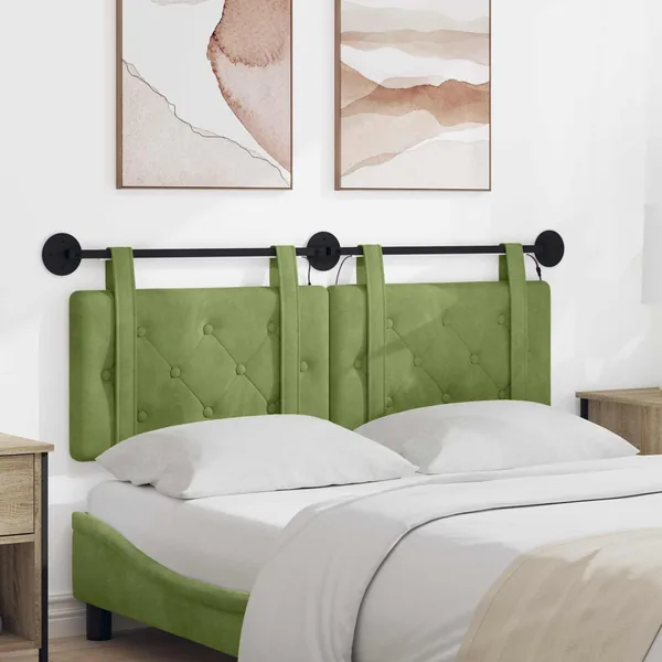 Tête de lit suspendue Avec lumière LED Vert clair Velours