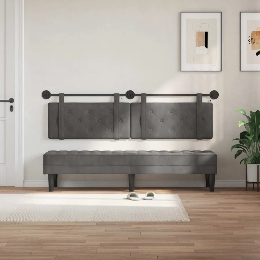 Tête de lit suspendue Avec lumière LED Gris foncé Velours - 3