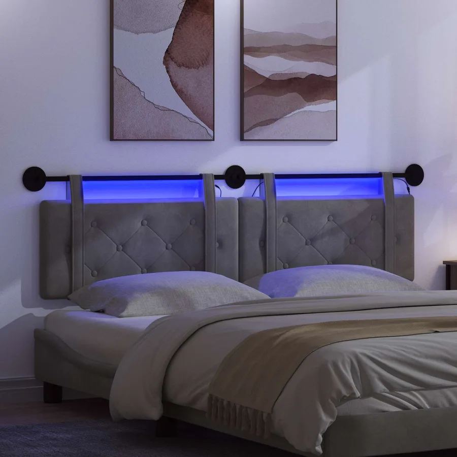 Tête de lit suspendue Avec lumière LED Gris foncé Velours - 5