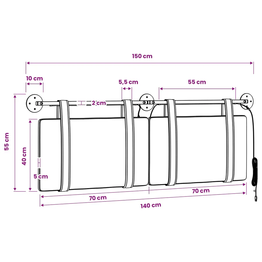 Tête de lit suspendue Avec lumière LED Noir PU antique - 13