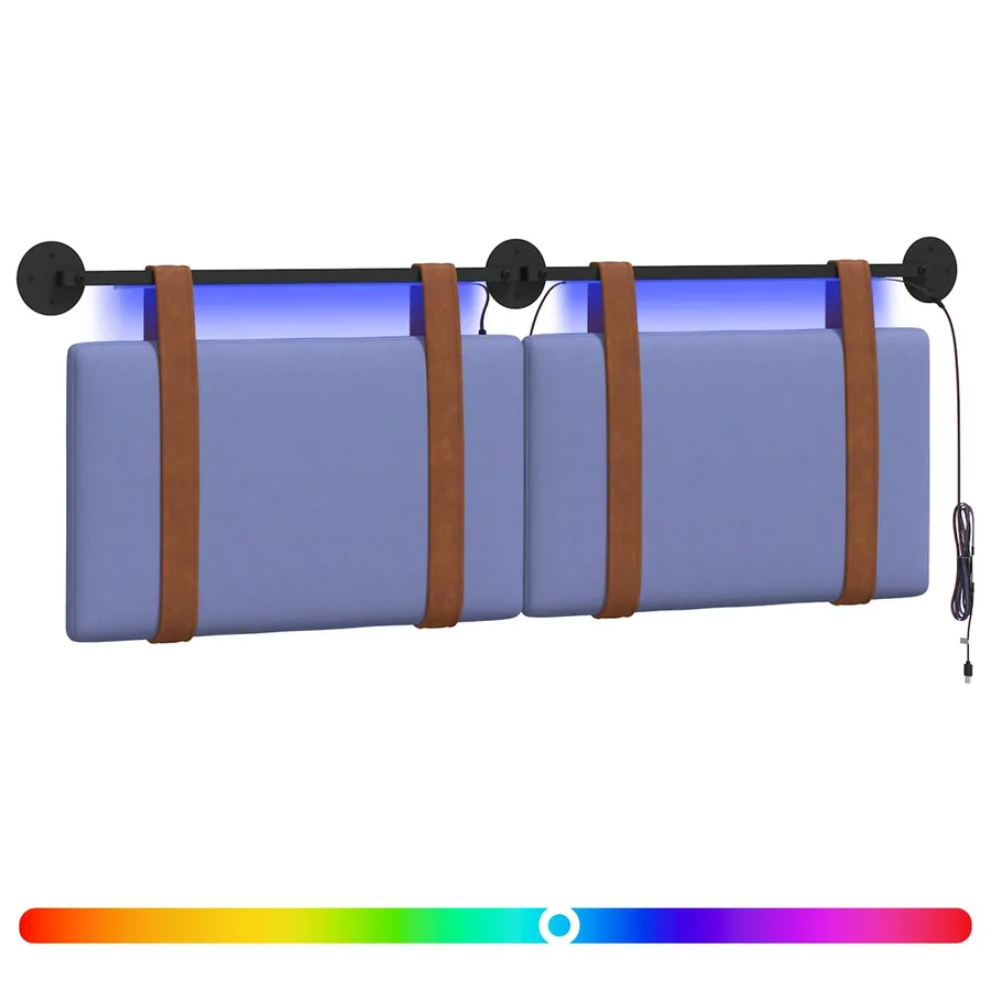 Tête de lit suspendue Avec lumière LED Bleu denim PU antique - 2
