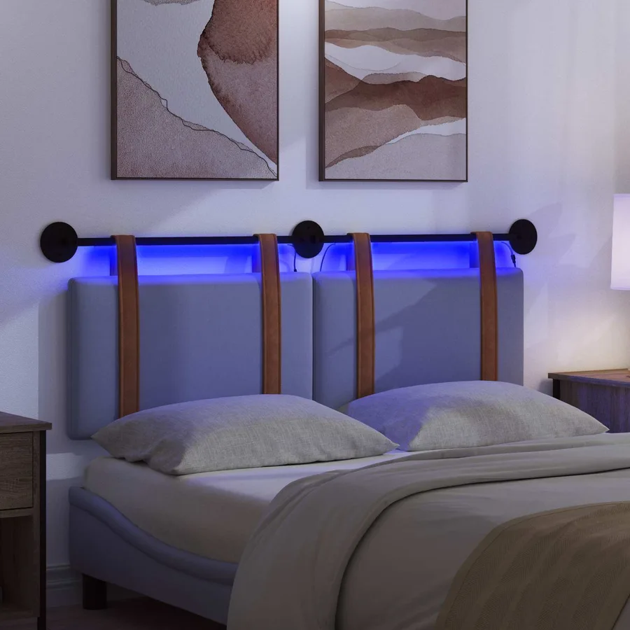 Tête de lit suspendue Avec lumière LED Bleu denim PU antique - 5