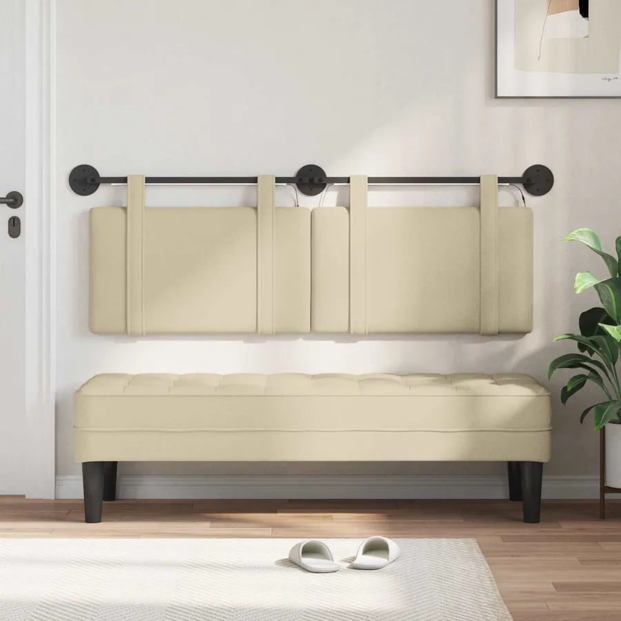 Tête de lit suspendue Avec lumière LED Crème Tissu - 3