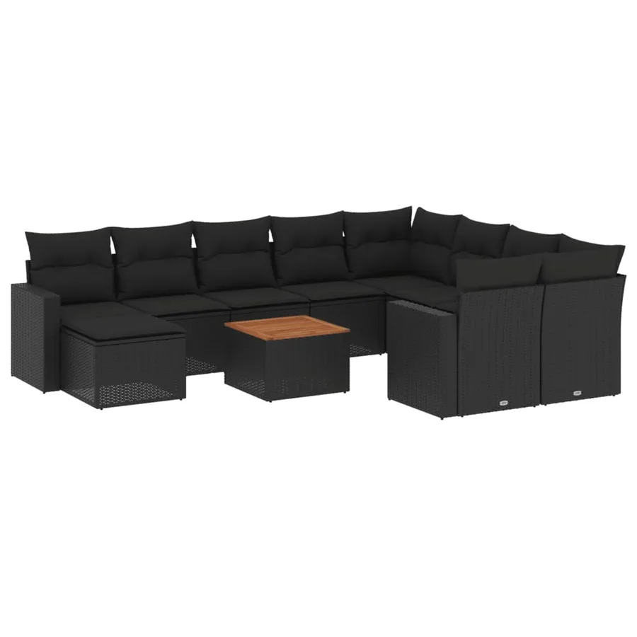 Salon de jardin 11 pcs avec coussins noir résine tressée - 2