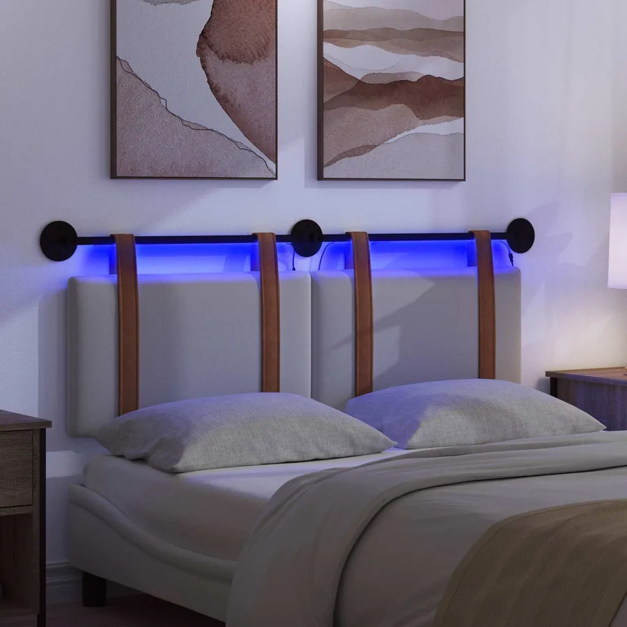 Tête de lit suspendue Avec lumière LED Blanc PU antique - 5